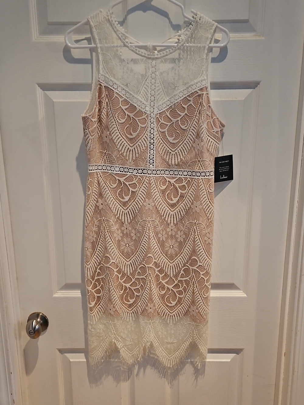 Sleeveless White Lace Overlay Sheath Dress - Elegant Neutral